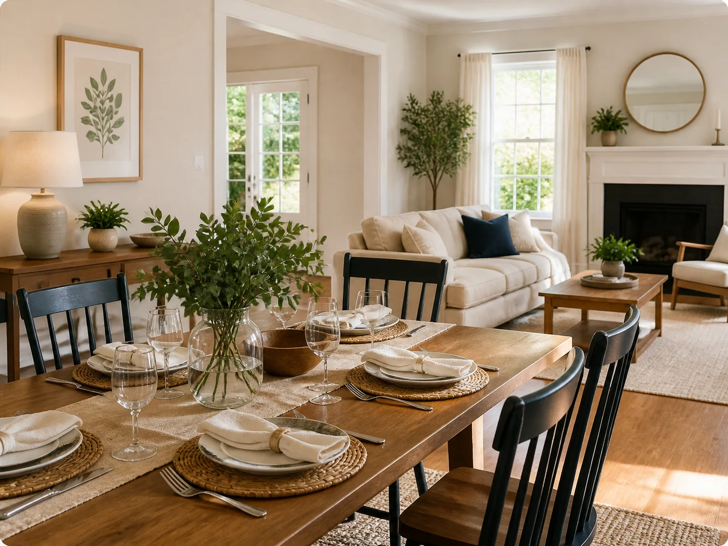 A clean dining room prepared for time together